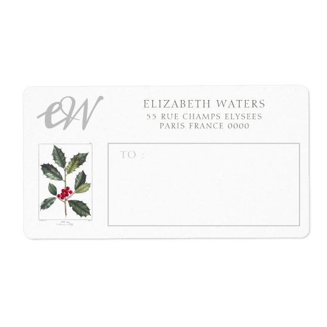 SHIPPING LABELS : VINTAGE CHRISTMAS HOLLY (Front)