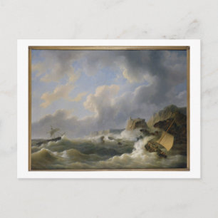Shipping off a Coastline in a Rough Sea (oil on ca Postcard