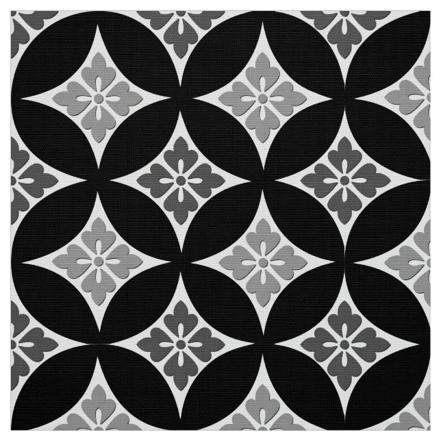 Shippo with Flower Motif, Black, White and Grey Fabric (Swatch)