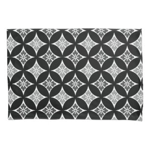 Shippo with Flower Motif, Black, White and Grey Pillowcase