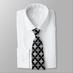 Shippo with Flower Motif, Black, White and Grey Tie