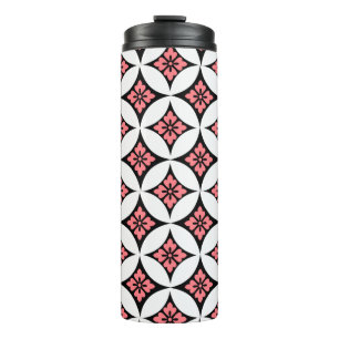 Shippo with Flower Motif, Black, White and Pink  Thermal Tumbler