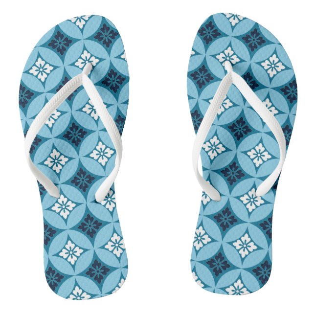Shippo with Flower Motif, Blue and White Flip Flops (Footbed)