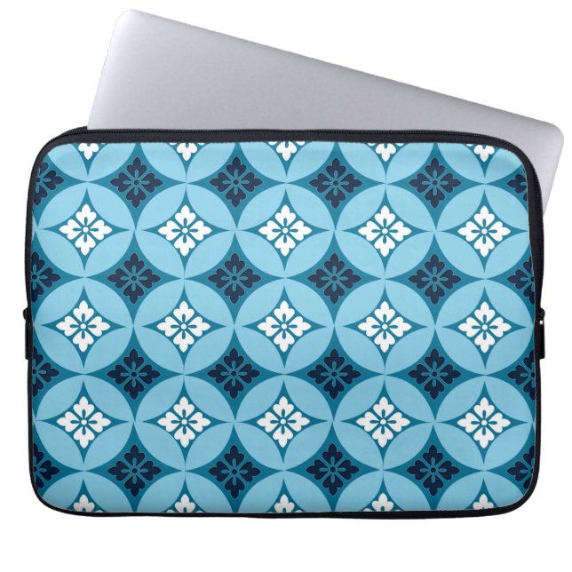 Shippo with Flower Motif, Blue and White Laptop Sleeve (Front)