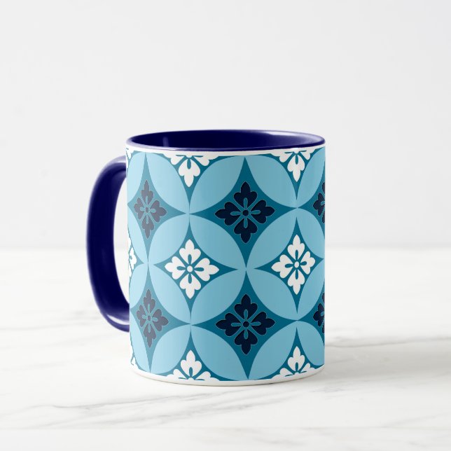 Shippo with Flower Motif, Blue and White Mug (Front Left)
