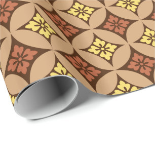 Shippo with Flower Motif, Brown and Golden Yellow Wrapping Paper