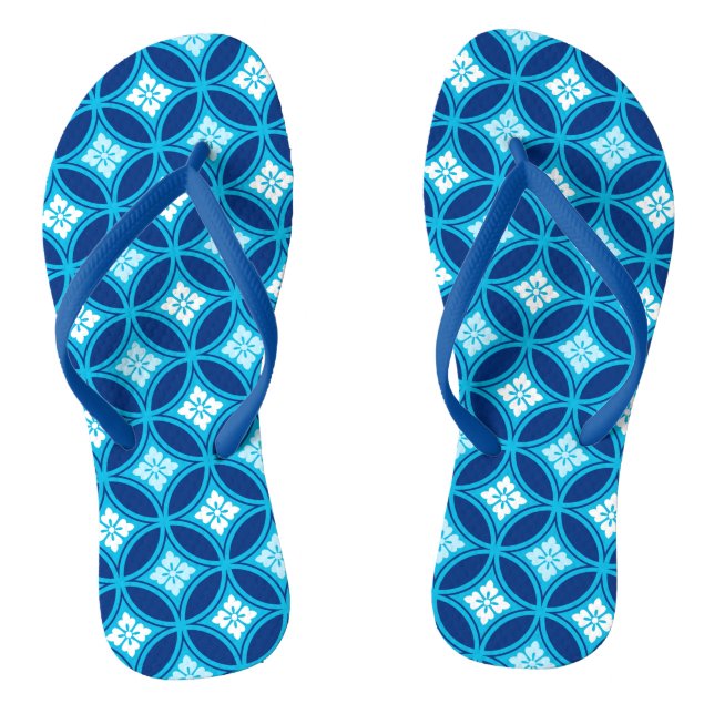 Shippo with Flower Motif, Deep Indigo Blue Flip Flops (Footbed)