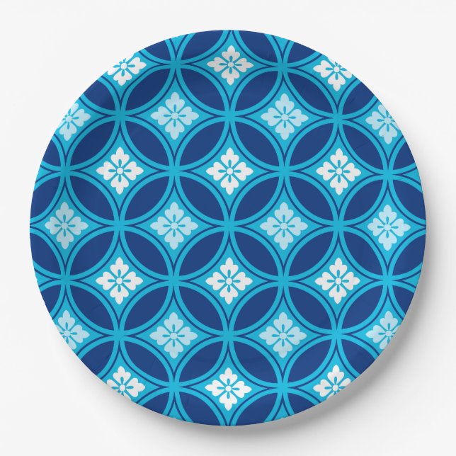 Shippo with Flower Motif, Deep Indigo Blue Paper Plate (Front)