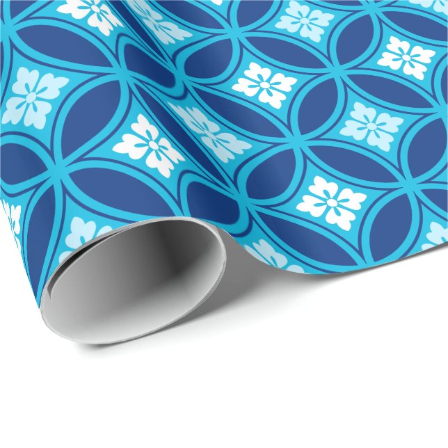 Shippo with Flower Motif, Deep Indigo Blue Wrapping Paper (Roll Corner)