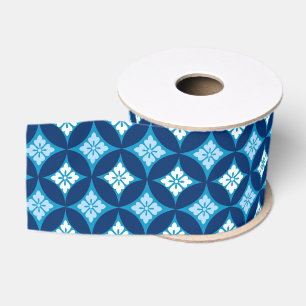 Shippo with Flower Motif, Indigo Blue and White Grosgrain Ribbon