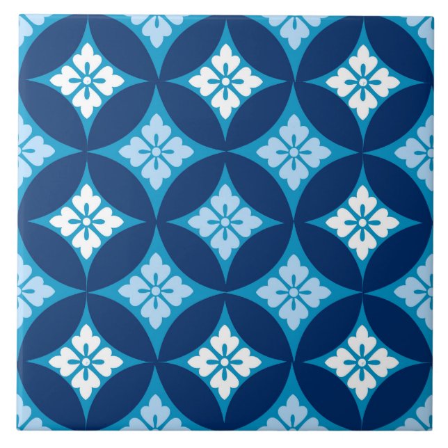 Shippo with Flower Motif, Indigo Blue and White Tile (Front)