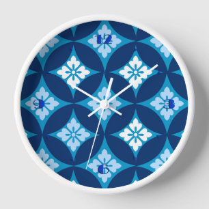 Shippo with Flower Motif, Indigo Blue and White Wall Clock