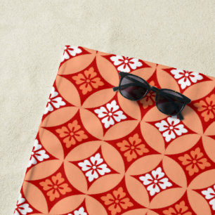 Shippo with Flower Motif, Mandarin Orange Beach Towel