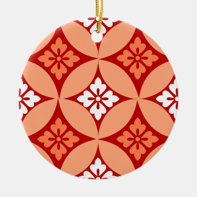 Shippo with Flower Motif, Mandarin Orange  Ceramic Tree Decoration (Front)