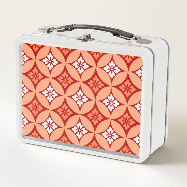 Shippo with Flower Motif, Mandarin Orange Metal Lunch Box (Front)