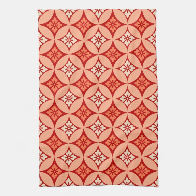 Shippo with Flower Motif, Mandarin Orange Tea Towel (Vertical)