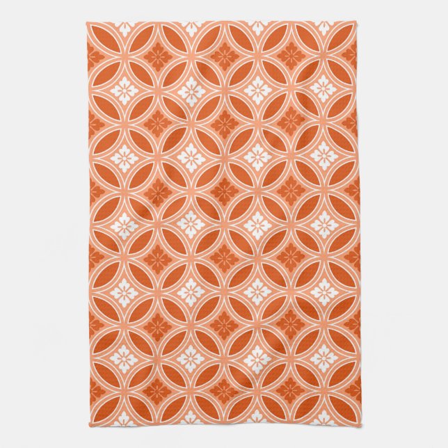 Shippo with Flower Motif, Mandarin Orange  Tea Towel (Vertical)