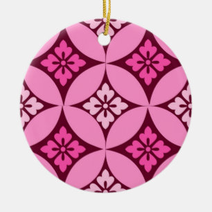 Shippo with Flower Motif, Pink and Burgundy  Ceramic Tree Decoration