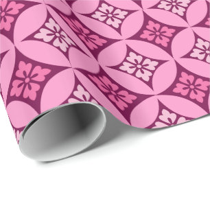 Shippo with Flower Motif, Pink and Burgundy Wrapping Paper