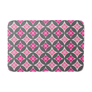 Shippo with Flower Motif, Pink and Silver Grey Bath Mat