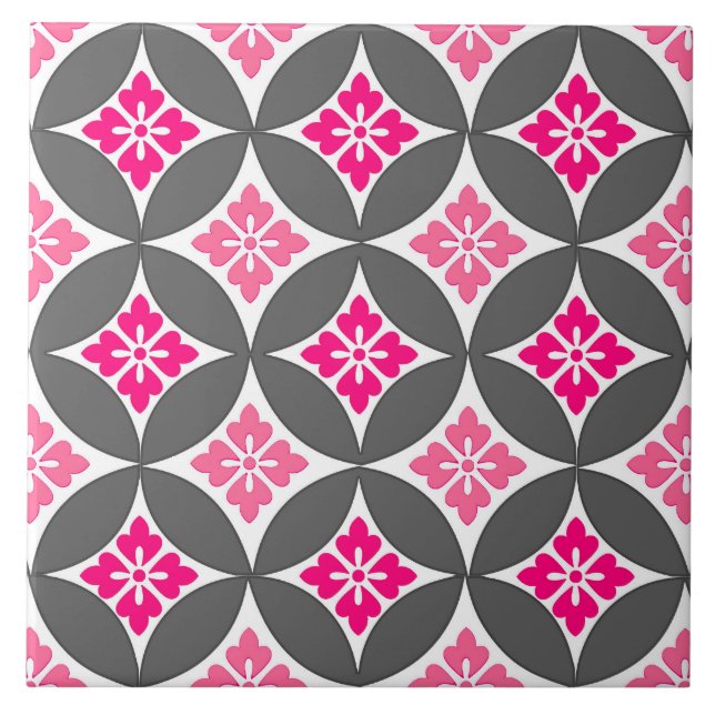 Shippo with Flower Motif, Pink and Silver Grey Tile (Front)