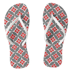 Shippo with Flower Motif, Red, White and Grey Flip Flops