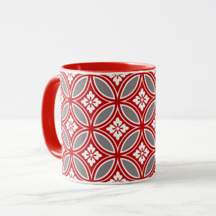 Shippo with Flower Motif, Red, White and Grey Mug