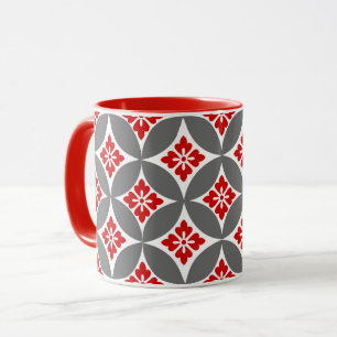 Shippo with Flower Motif, Red, White and Grey Mug
