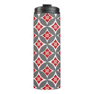Shippo with Flower Motif, Red, White and Grey Thermal Tumbler