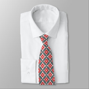 Shippo with Flower Motif, Red, White and Grey Tie