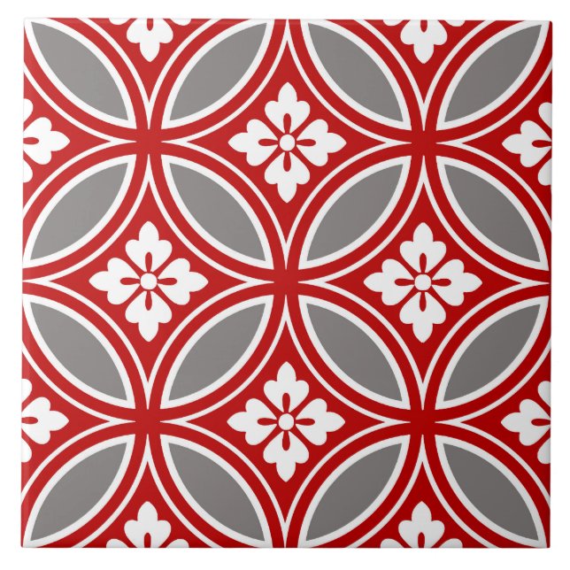 Shippo with Flower Motif, Red, White and Grey Tile (Front)