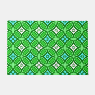 Shippo with Flower Motif, Shades of Jade Green Doormat