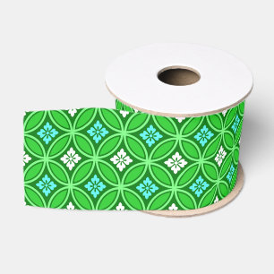 Shippo with Flower Motif, Shades of Jade Green Grosgrain Ribbon