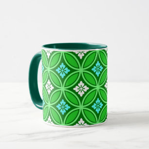 Shippo with Flower Motif, Shades of Jade Green Mug