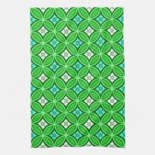 Shippo with Flower Motif, Shades of Jade Green Tea Towel