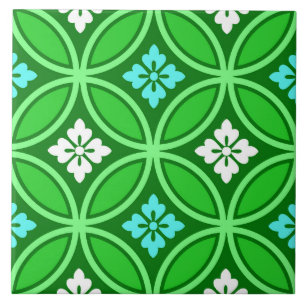 Shippo with Flower Motif, Shades of Jade Green Tile