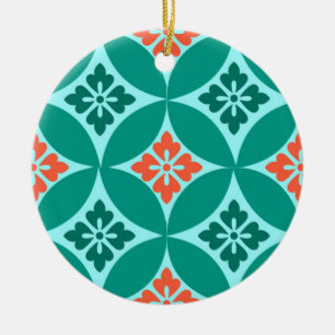 Shippo with Flower Motif, Turquoise and Coral  Ceramic Tree Decoration