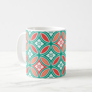 Shippo with Flower Motif, Turquoise and Coral Coffee Mug