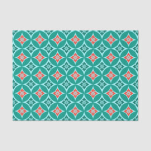 Shippo with Flower Motif, Turquoise and Coral Tissue Paper