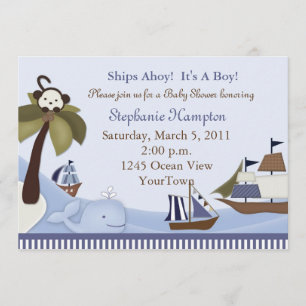 Ships Ahoy Baby Boy Shower Invitation