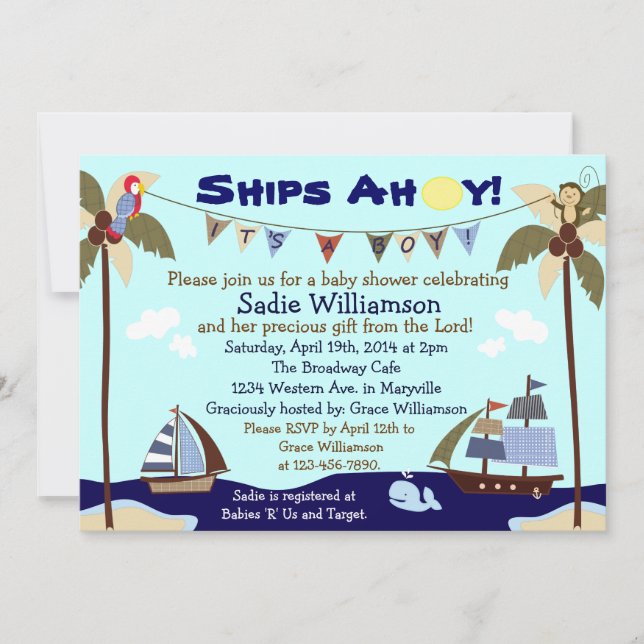 Ships Ahoy Christian Baby Shower Invitation (Front)