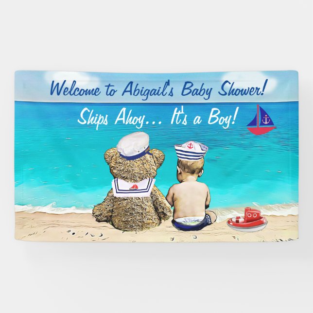 Ships Ahoy, It's a Boy, Boy's Baby Shower Banner (Horizontal)