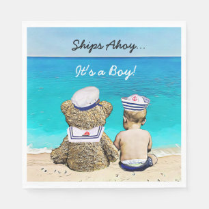 Ships Ahoy, Its a Boy, Nautical Baby Shower Napkin