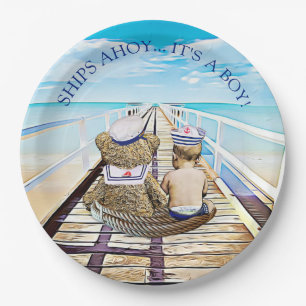 Ships Ahoy, Its a Boy, Nautical Baby Shower Paper Plate