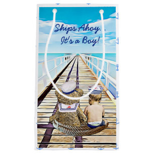 Ships Ahoy, It's a Boy, Nautical Baby Shower Small Gift Bag