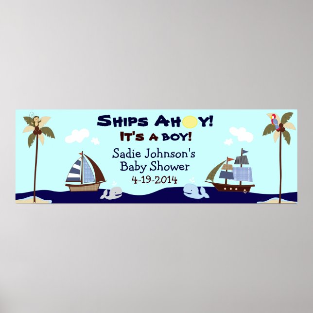Ships Ahoy Nautical Baby Shower Banner Poster (Front)