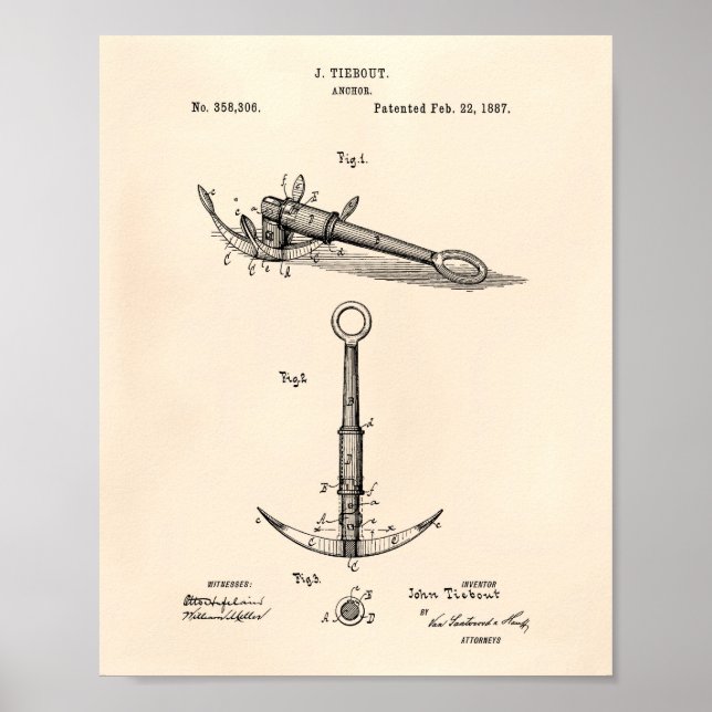 Ship's Anchor 1902 Patent Art Old Peper Poster (Front)