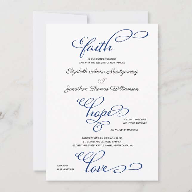 Ship's Anchor Faith Hope Love Script Wedding Invitation (Front)