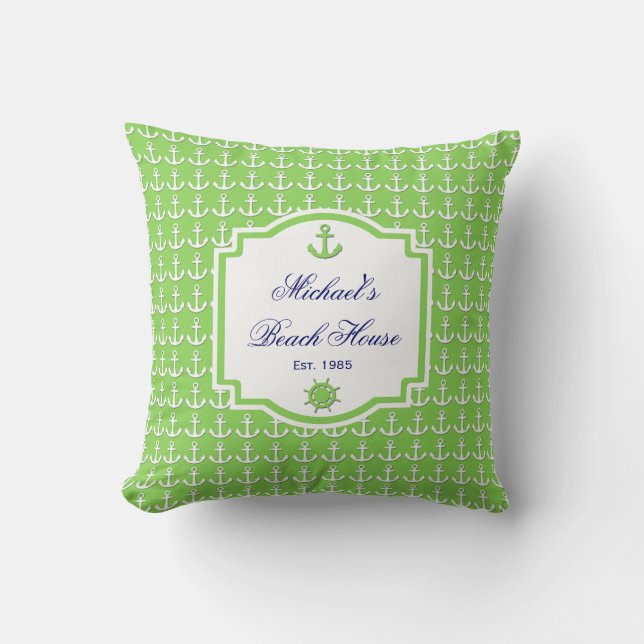 Ship's Anchor Lime Nautical Pillow (Front)