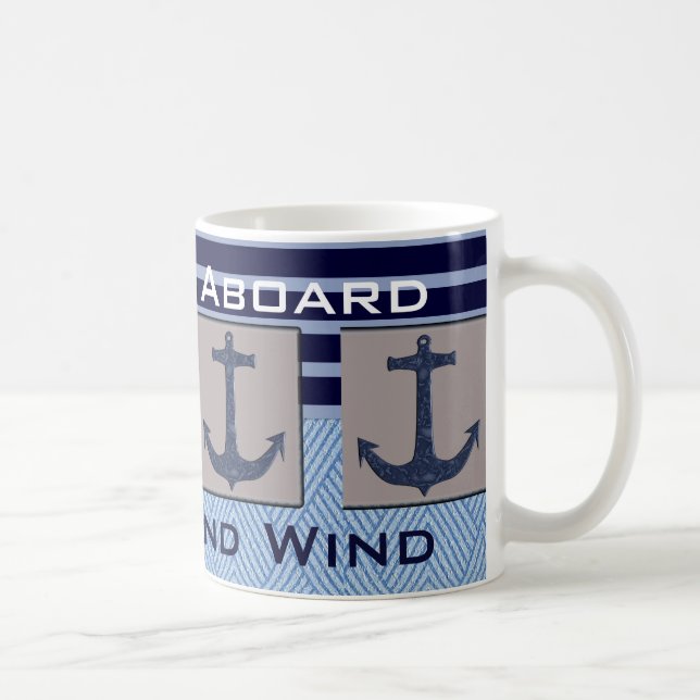 Ship's Anchor & Nautical Stripes Your Boat name Coffee Mug (Right)